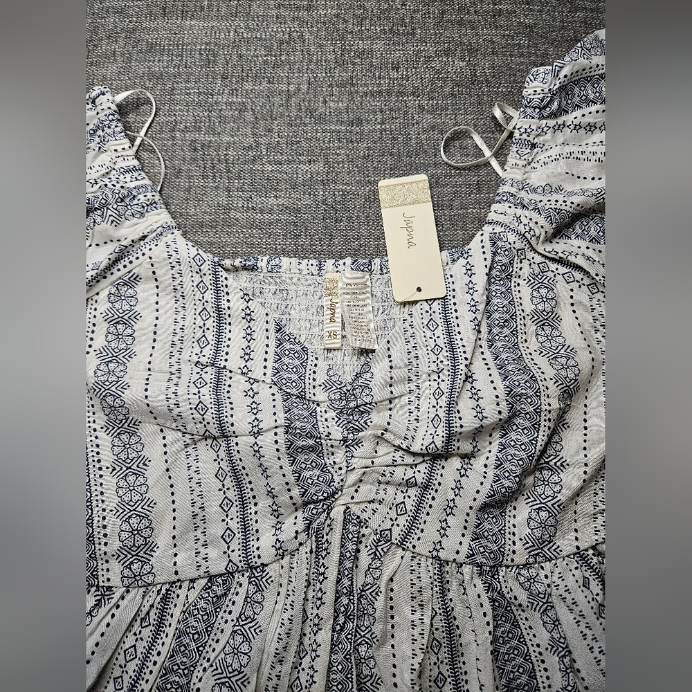 JAPNA Bohemian Peplum White & Blue Paisley Patterned Top - Picture 6 of 9